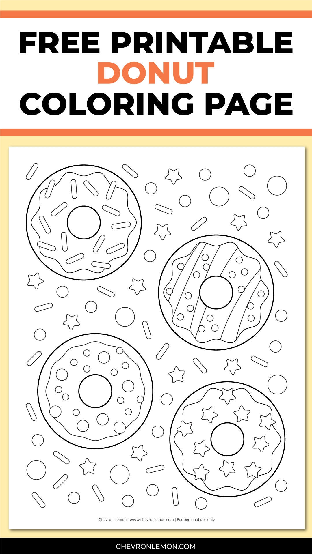 Printable Donut Coloring Page Chevron Lemon