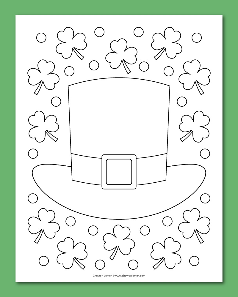 Printable Leprechaun Hat And Shamrock Coloring Page Chevron Lemon