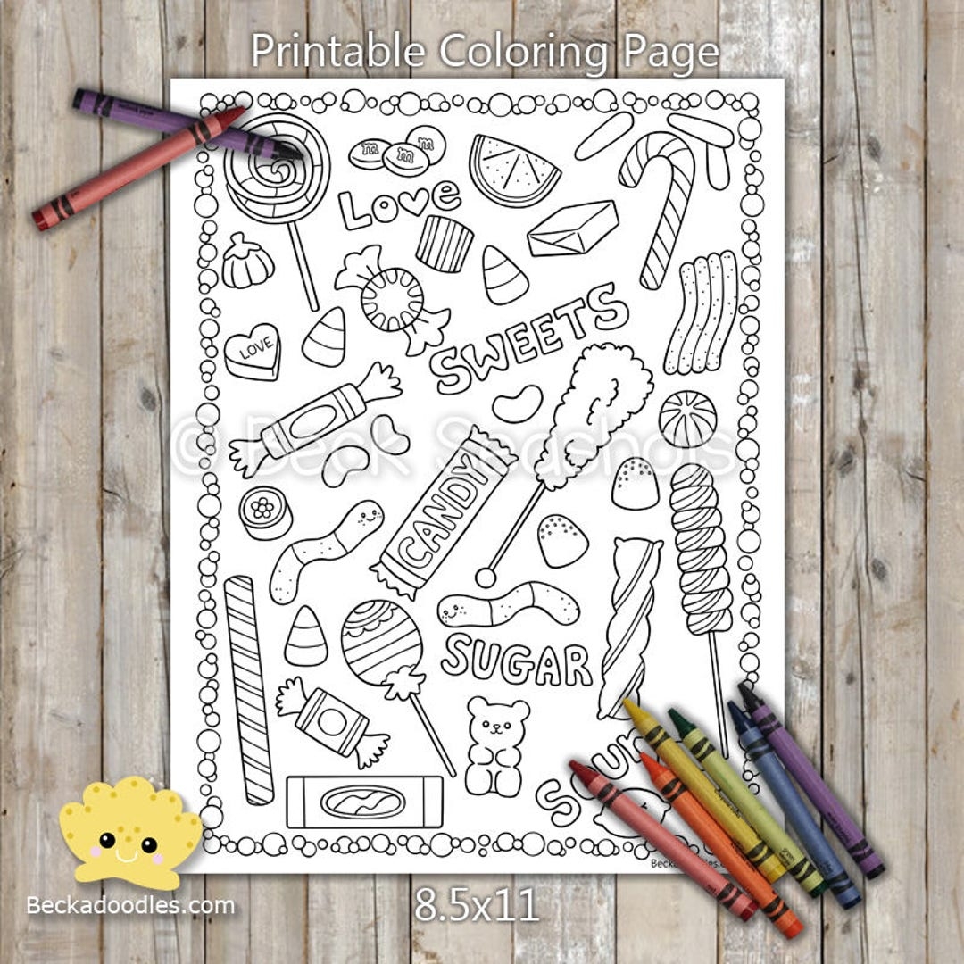 PRINTABLE Sweets Coloring Page Digital Download Hand drawn Coloring Sheet Candy Coloring Page Kids Coloring Page Adult Coloring Etsy