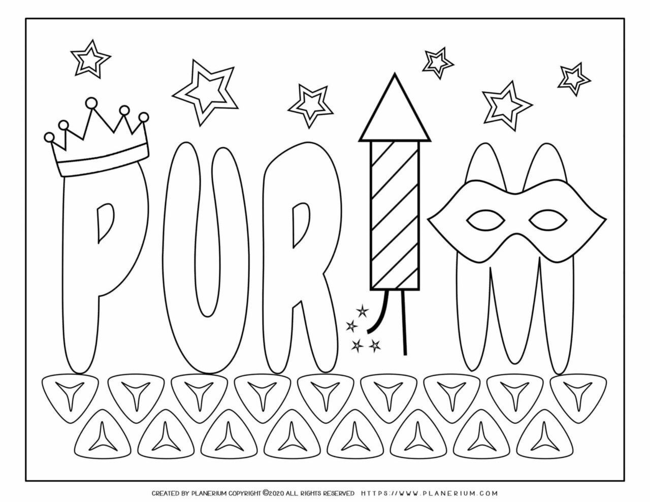 Purim Coloring Page Purim Title On Hamantaschen Planerium