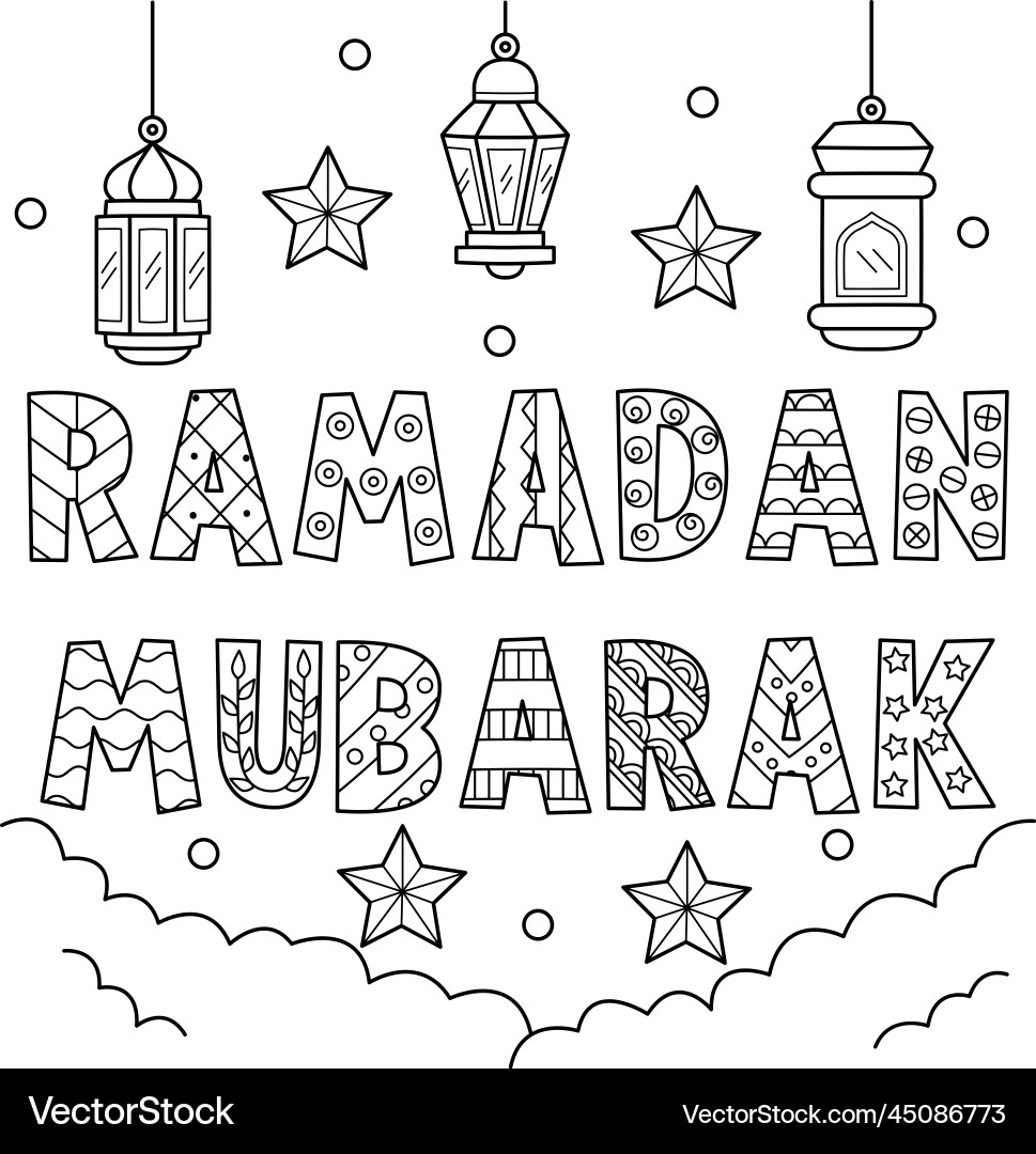 Ramadan Mubarak Coloring Page For Kids Royalty Free Vector