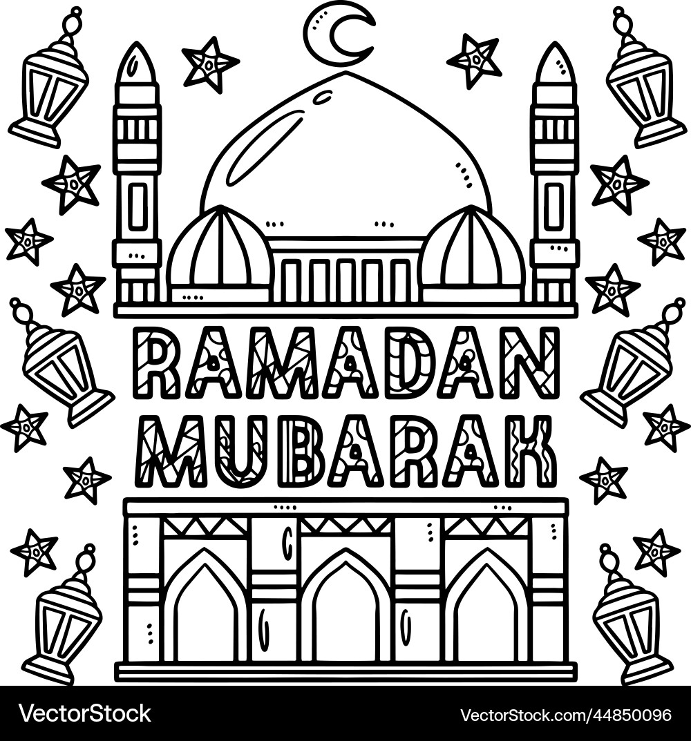 Ramadan Mubarak Coloring Page For Kids Royalty Free Vector