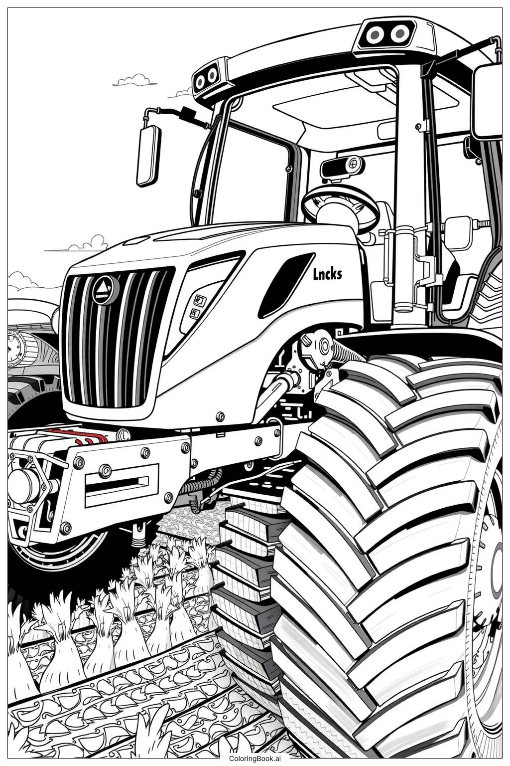 Realistic Tractor Working Coloring Page Free PDF PNG Printable 