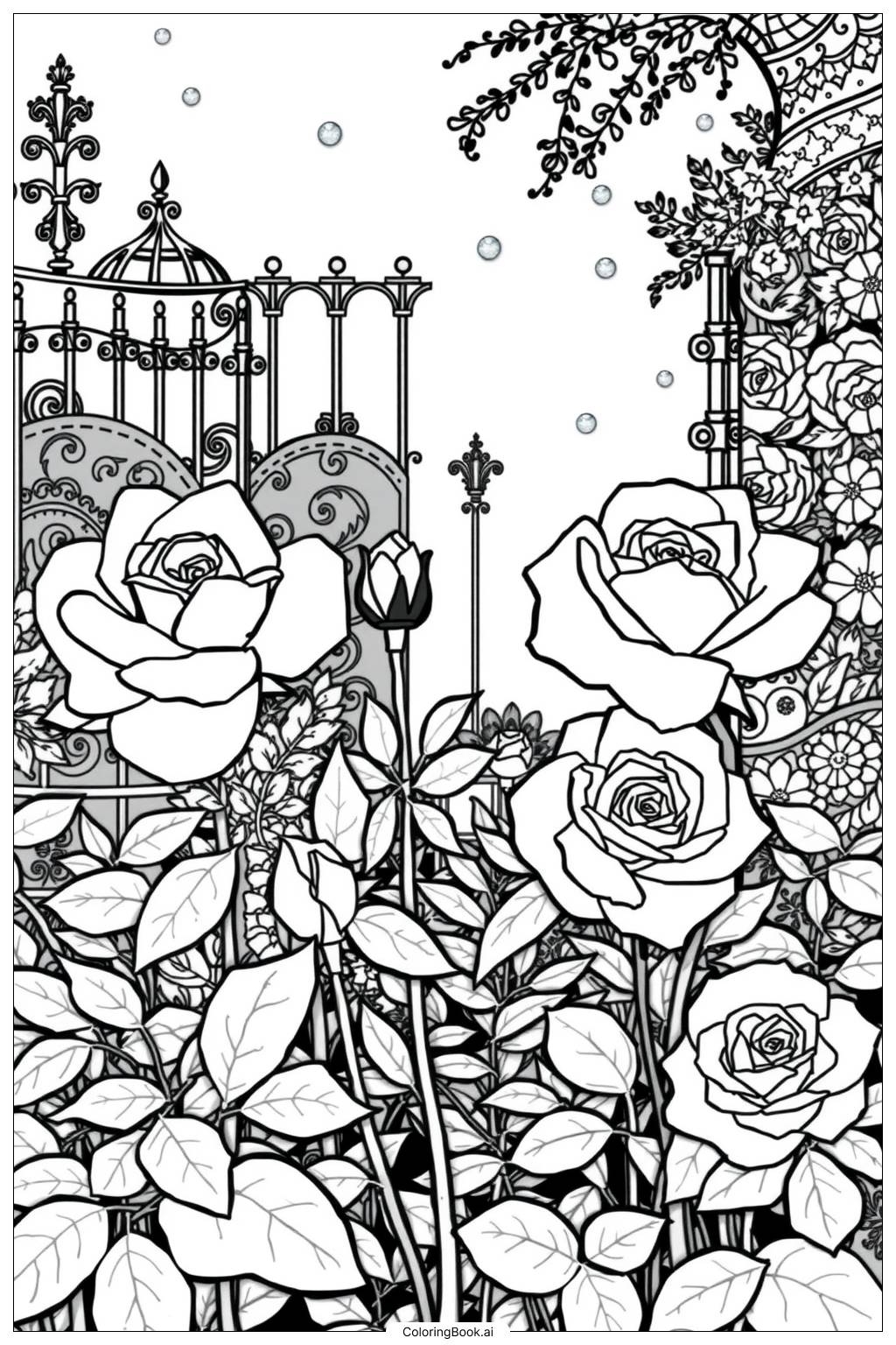 Rose Garden Morning Coloring Page Free PDF PNG Printable 