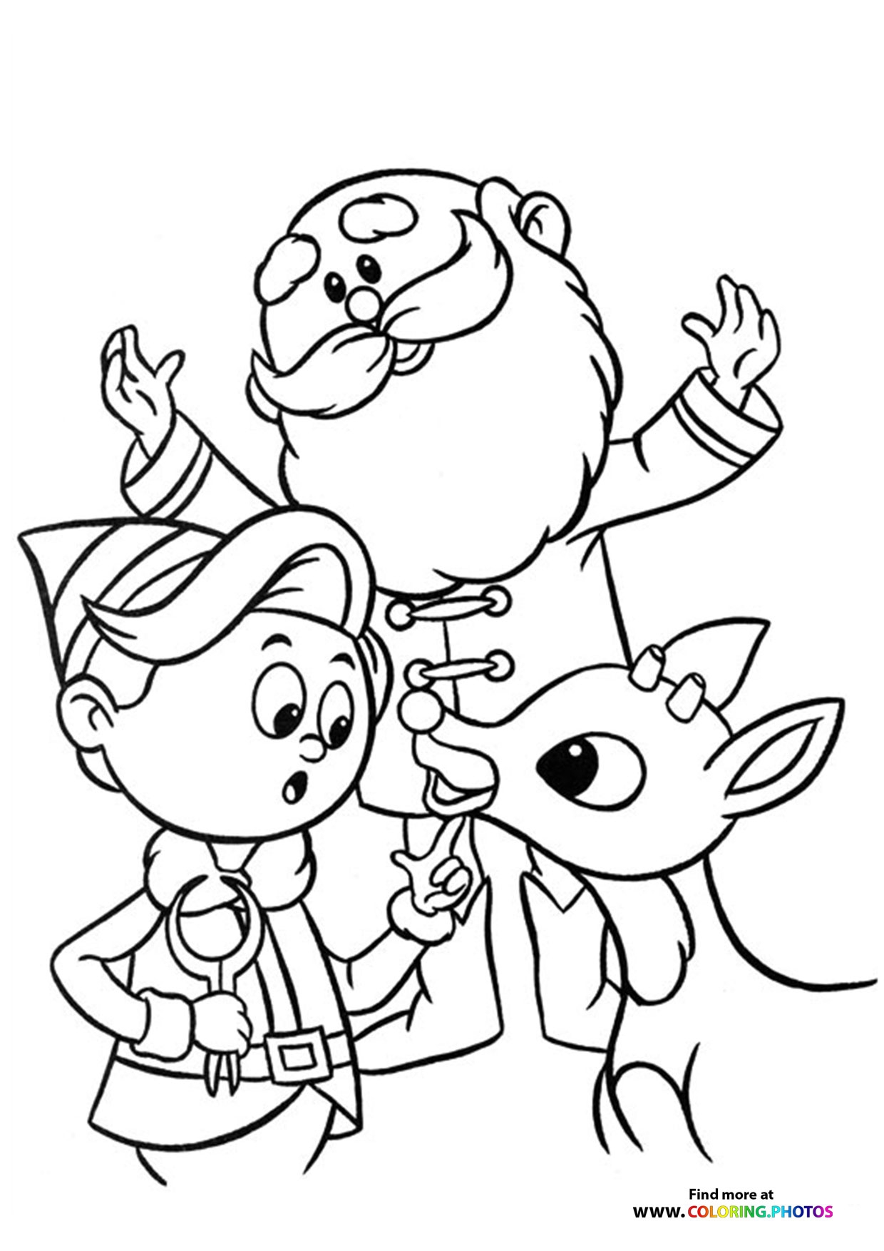 Rudolph The Raindeer With Santa Coloring Pages For Kids