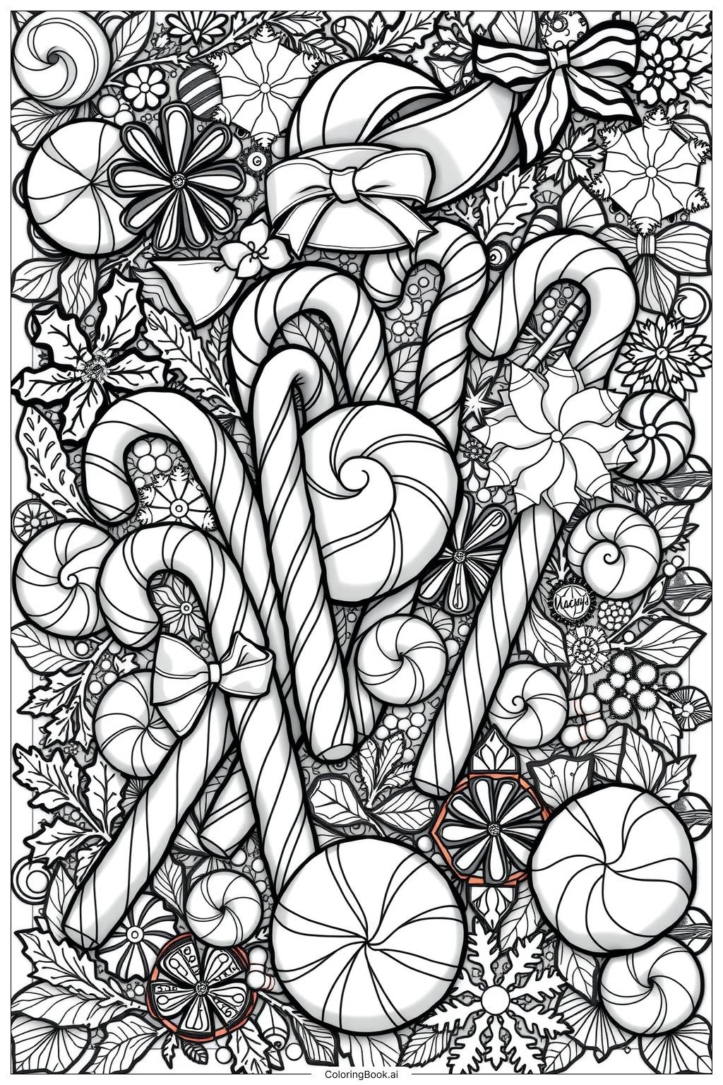 Santa Candy Cane Coloring Page Free PDF PNG Printable 