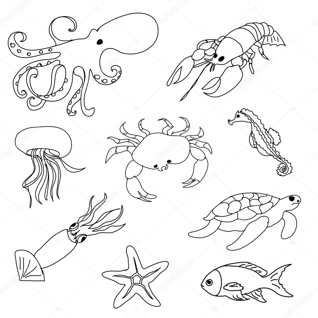Sea Animals Coloring Page Stock Photo Nuarevik 77064109