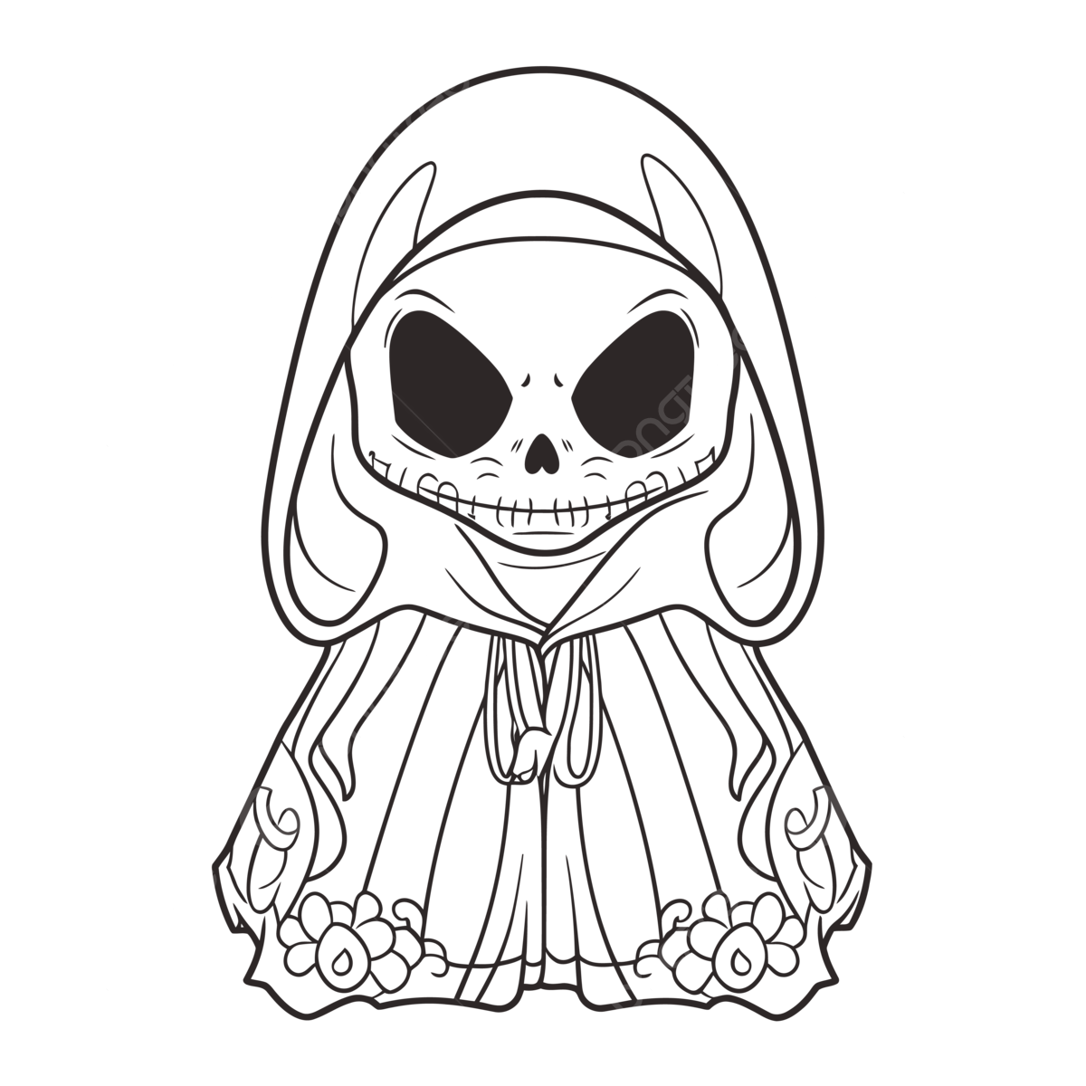 Skeleton Coloring Page With Holly Adorned In A Cloak Outline Sketch Drawing Vector Skeleton Drawing Wing Drawing Ring Drawing PNG And Vector With Transparent Background For Free Download