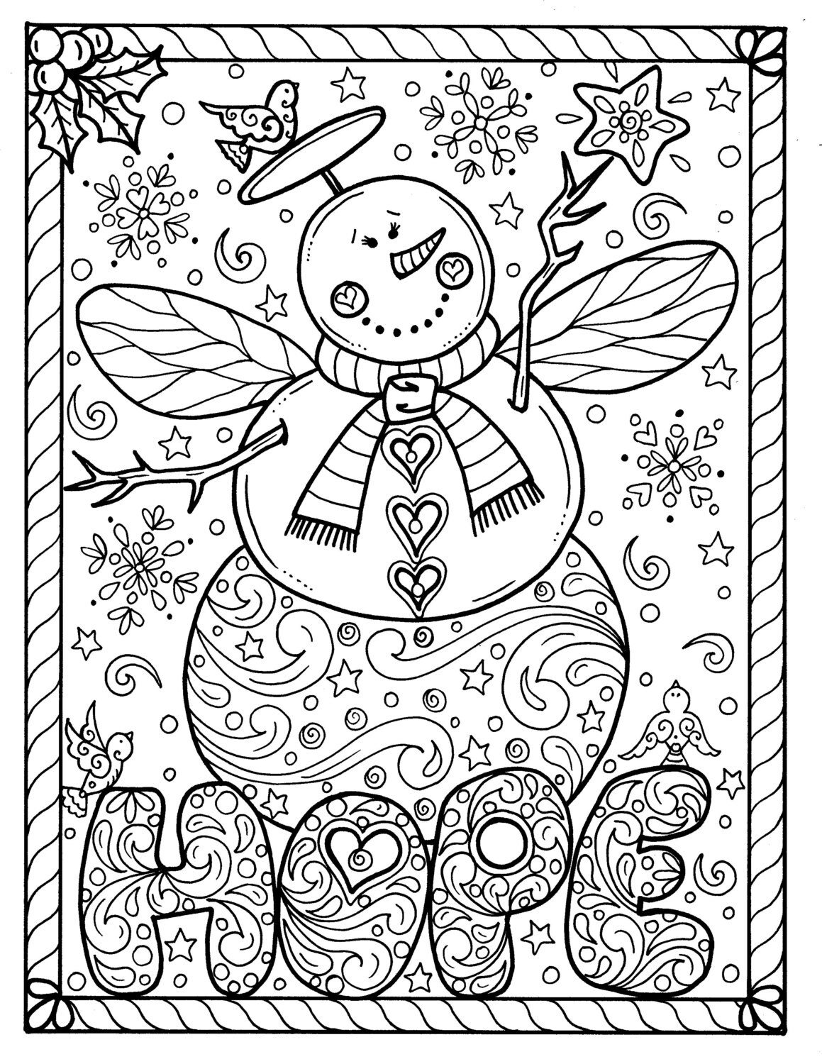 Snow Angel Instant Download Christmas Coloring Page Holidays Adult Coloring Book Etsy Hong Kong
