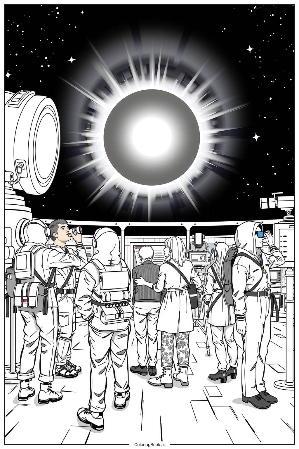 Solar Eclipse Observers With Glasses Coloring Page Free PDF PNG Printable 