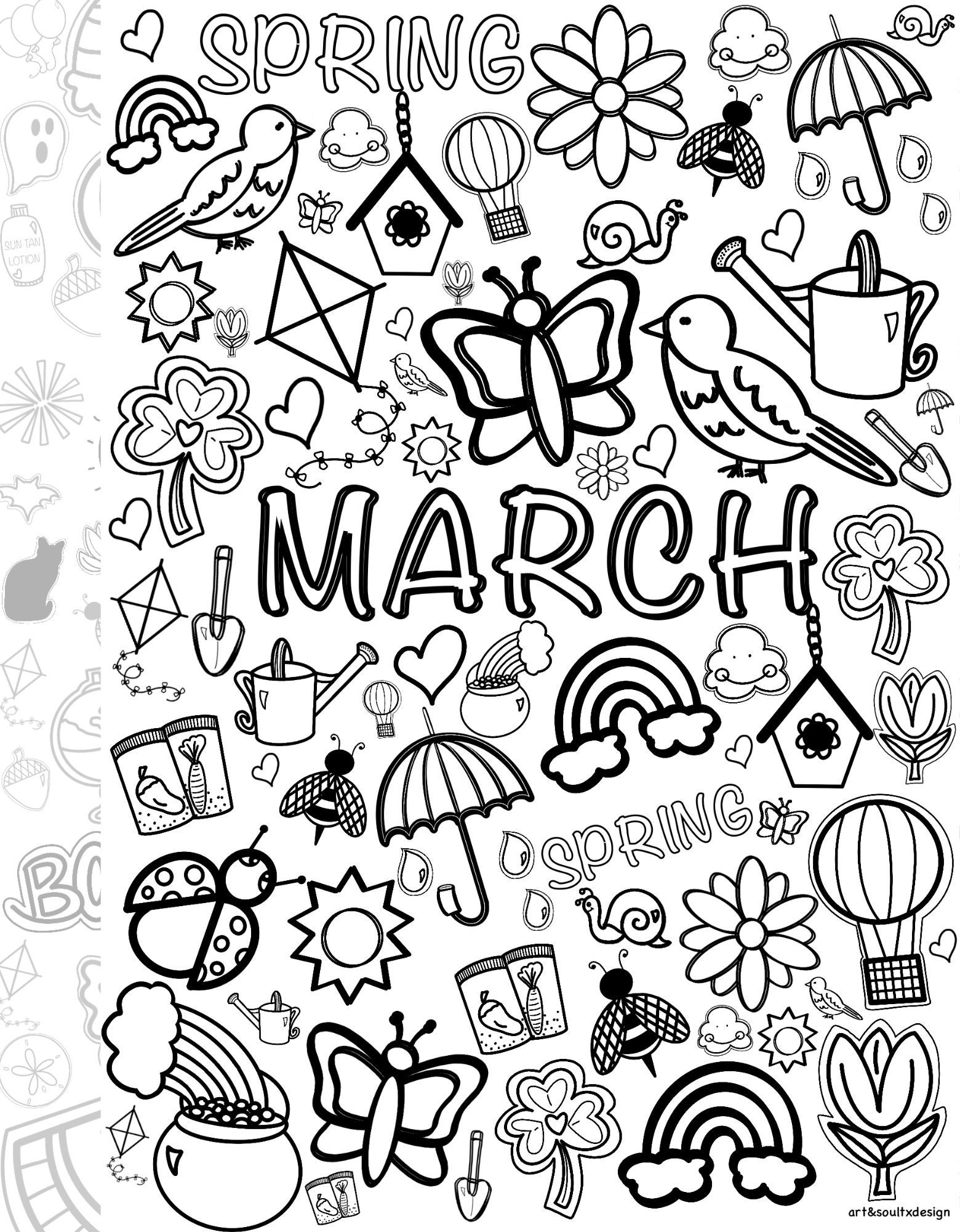 Spring Hand drawn Coloring Pages March April May 2023 Spring Seasonal Spring Time Spring Color Sheets Month Color Sheets Etsy UK