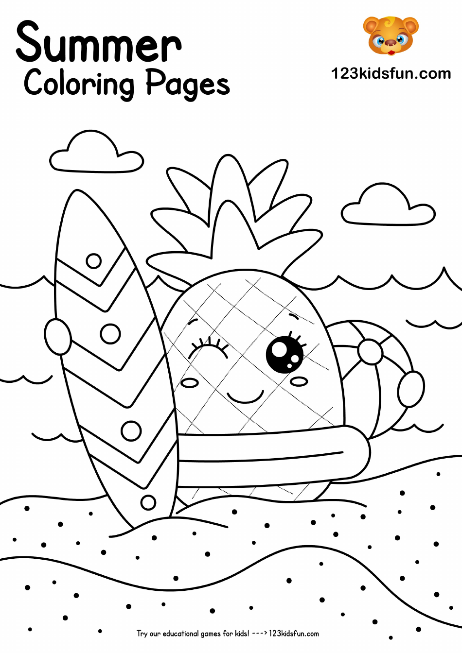 Summer Coloring Page Pineapple On A Beach Download Printable PDF Templateroller