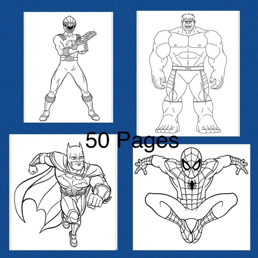 Superhero 45 Printable Coloring Pages instant Download fun Activity For Kids birthday Party Activity Etsy UK