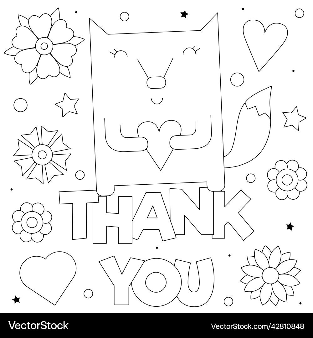 Thank You Coloring Page Black And White Royalty Free Vector
