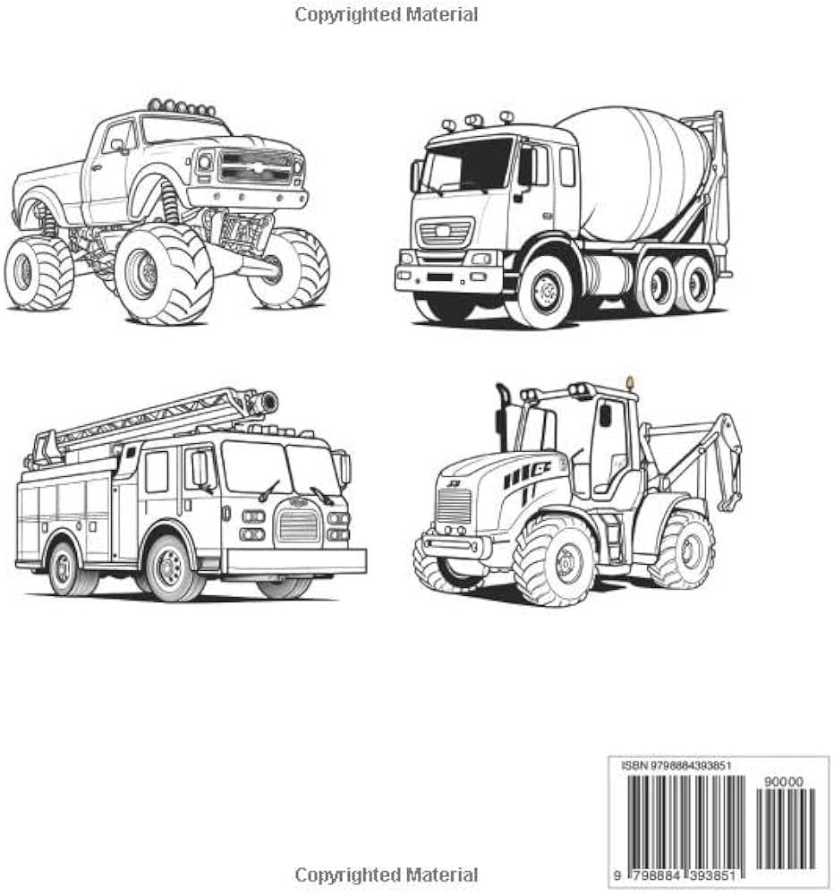 Truck Coloring Book Large Print No Bleed Kids Adult Coloring Book Fire Truck Monster Truck Dump Truck Garbage Truck Pickup Truck Preschoolers Ages 2 4 Ages 3 5 Ages 4 8 Press Art 9798884393851 Amazon Books