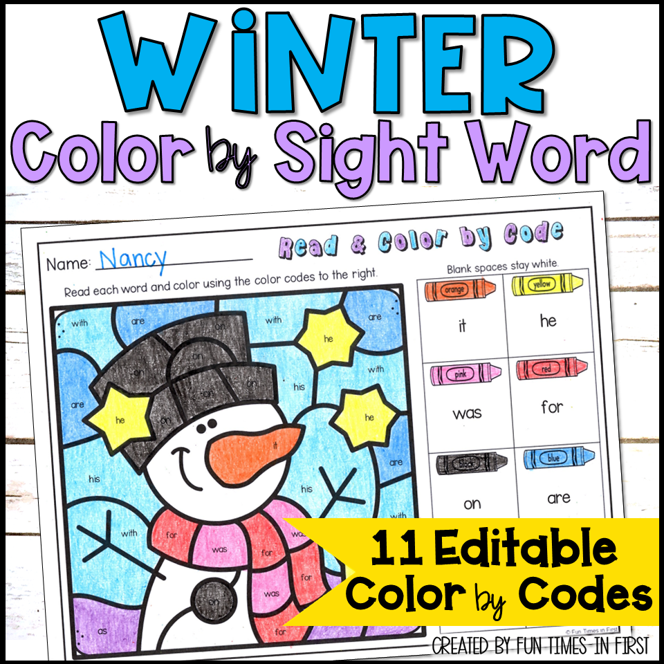 Winter Color By Sight Word Coloring Pages Editable Sight Word Practice Made By Teachers