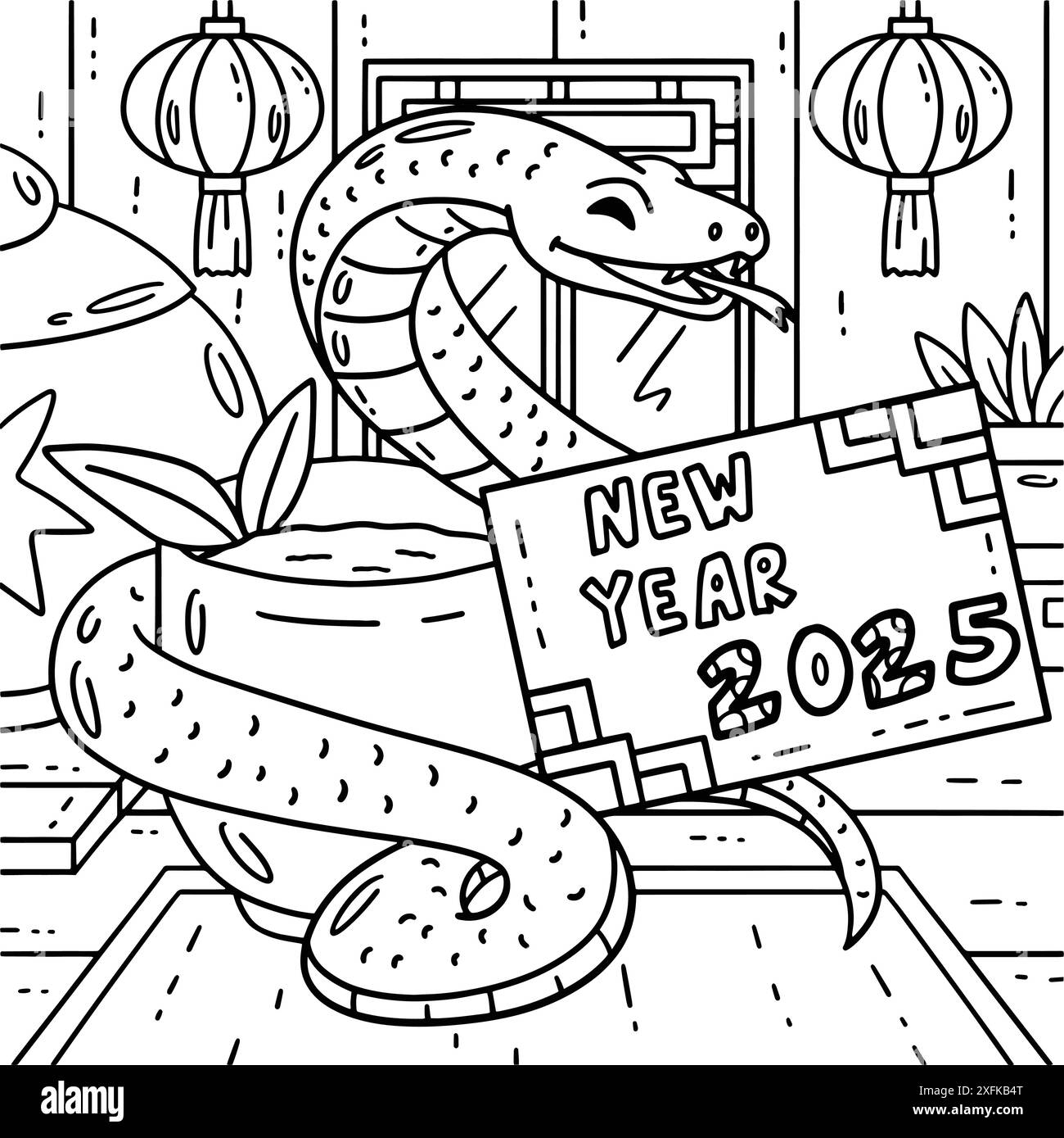 Year Of The Snake New Year 2025 Coloring Page Stock Vector Image Art Alamy